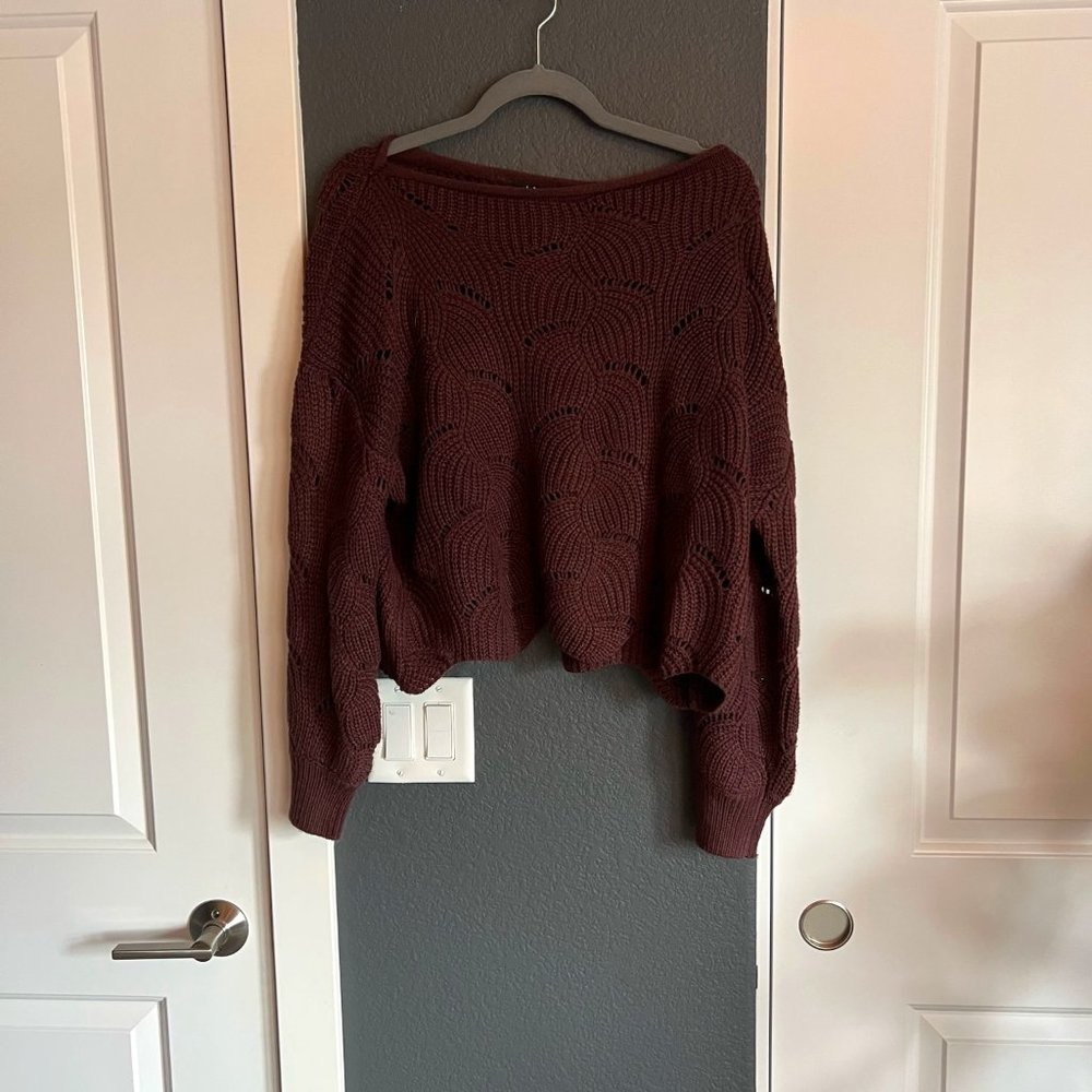 Lulu's Boat Neck Scalloped Crocheted Sweater